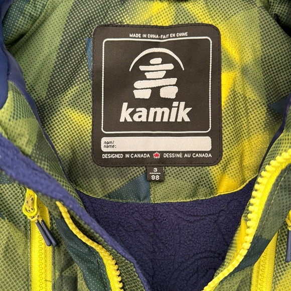 Kamik Boys Insulated Jacket 3T winter snow ski technical hood green yellow blue - Picture 3 of 11